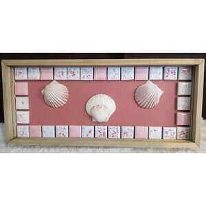 Coastal beach Mosaic shell tile small Wall Art pink 11 x 5 cottage upcycled girl